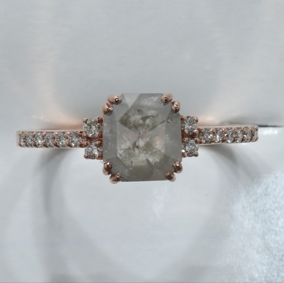 Radiant Diamond Engagement Ring Fancy Gray 1.22 TCW 14K Rose Gold - Picture 1 of 8
